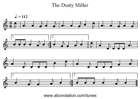 The Dusty Miller - staff notation