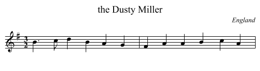 the Dusty Miller - staff notation