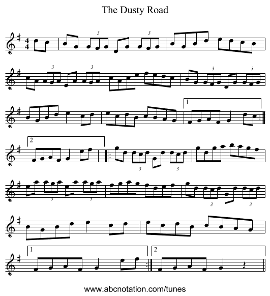 The Dusty Road - staff notation