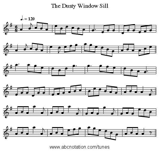 The Dusty Window Sill - staff notation