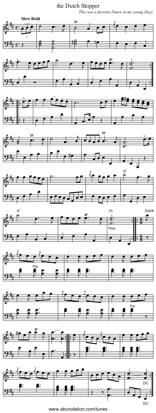 the Dutch Skipper - staff notation