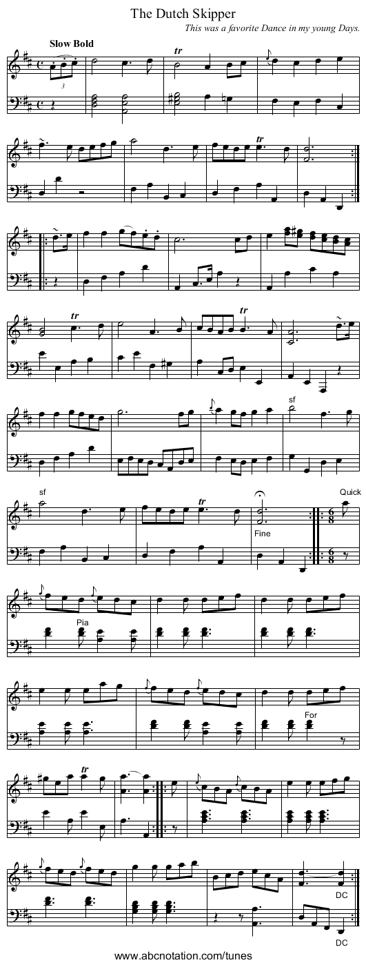 The Dutch Skipper - staff notation