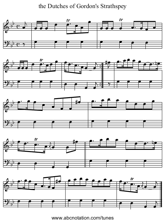 the Dutches of Gordon's Strathspey - staff notation