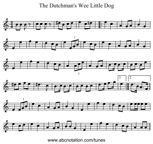 The Dutchman's Wee Little Dog - staff notation