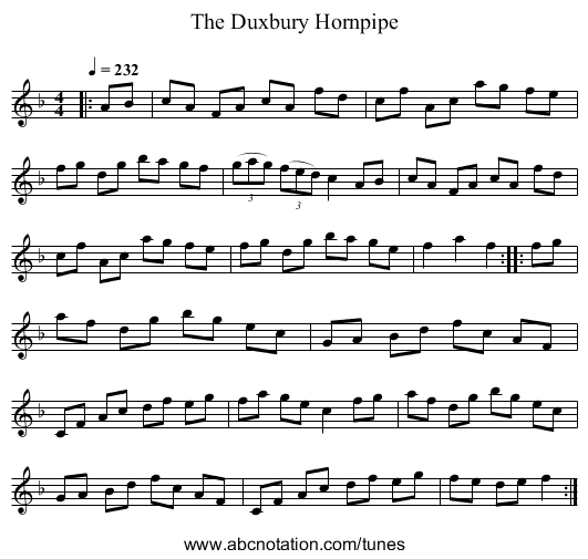 The Duxbury Hornpipe - staff notation
