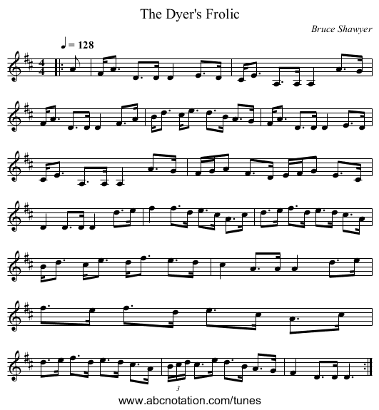 The Dyer's Frolic - staff notation