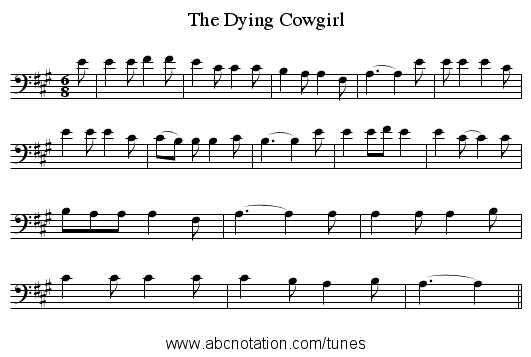 The Dying Cowgirl - staff notation