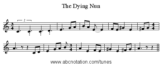 The Dying Nun - staff notation