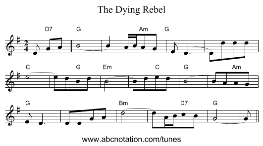 The Dying Rebel - staff notation