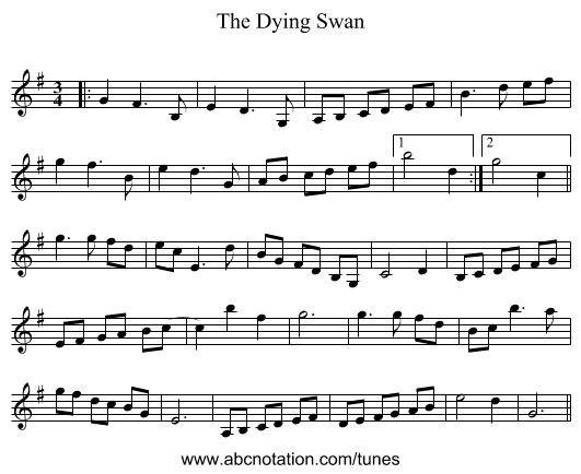 The Dying Swan - staff notation