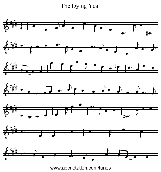 The Dying Year - staff notation