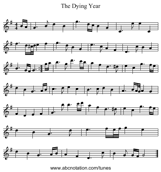 The Dying Year - staff notation