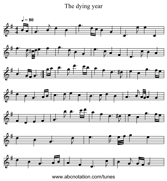 The dying year - staff notation