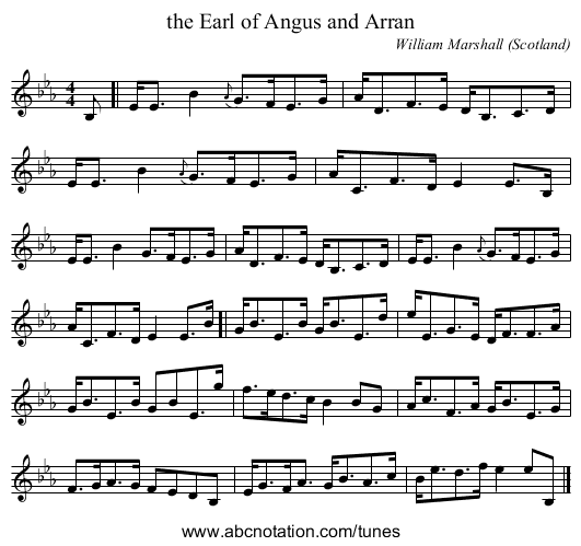 the Earl of Angus and Arran - staff notation