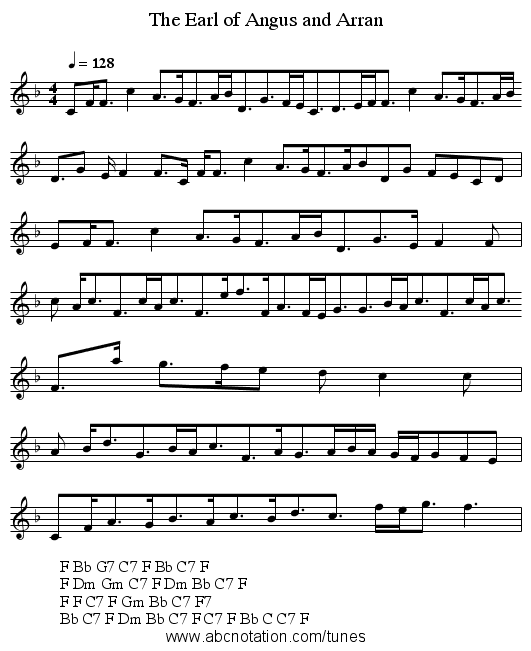 The Earl of Angus and Arran - staff notation