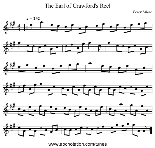 The Earl of Crawford's Reel - staff notation