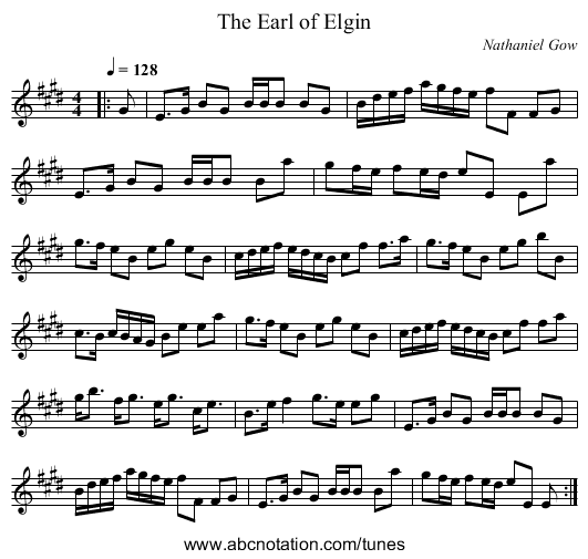 The Earl of Elgin - staff notation