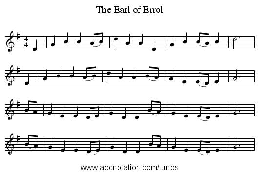 The Earl of Errol - staff notation