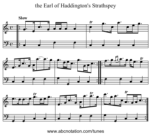 the Earl of Haddington's Strathspey - staff notation
