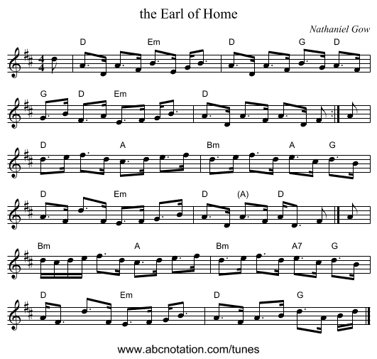 the Earl of Home - staff notation
