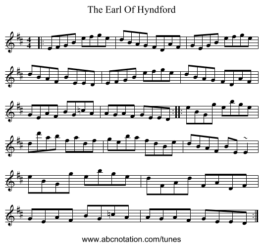 The Earl Of Hyndford - staff notation