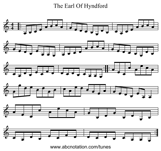 The Earl Of Hyndford - staff notation