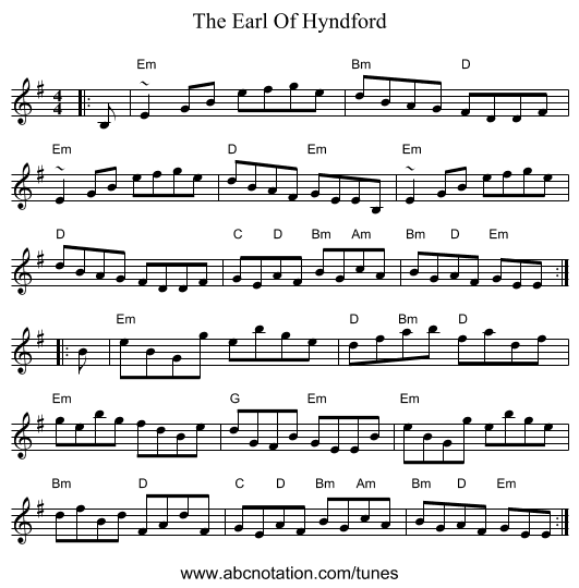 The Earl Of Hyndford - staff notation