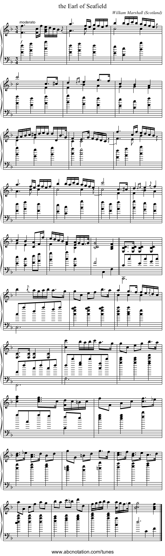 the Earl of Seafield - staff notation