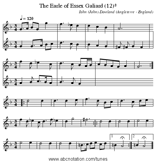 The Earle of Essex Galiard (12)* - staff notation