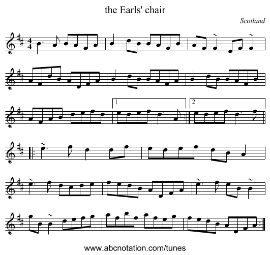 the Earls' chair - staff notation