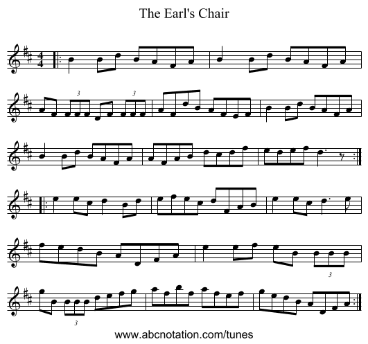 The Earl's Chair - staff notation