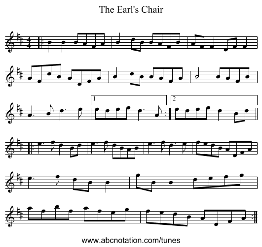 The Earl's Chair - staff notation