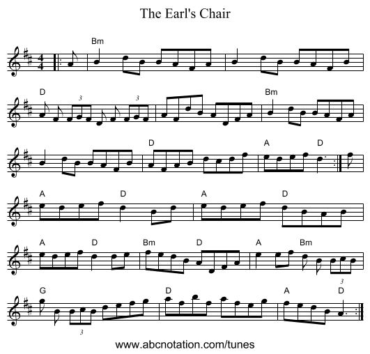 The Earl's Chair - staff notation