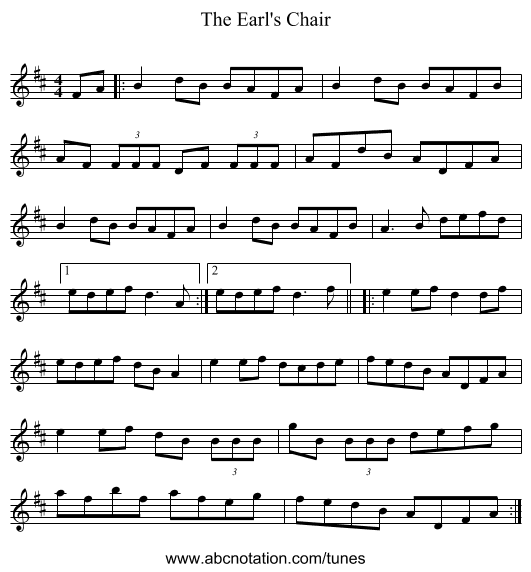 The Earl's Chair - staff notation