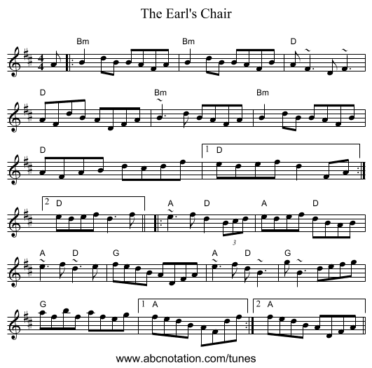 The Earl's Chair - staff notation