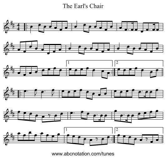 The Earl's Chair - staff notation