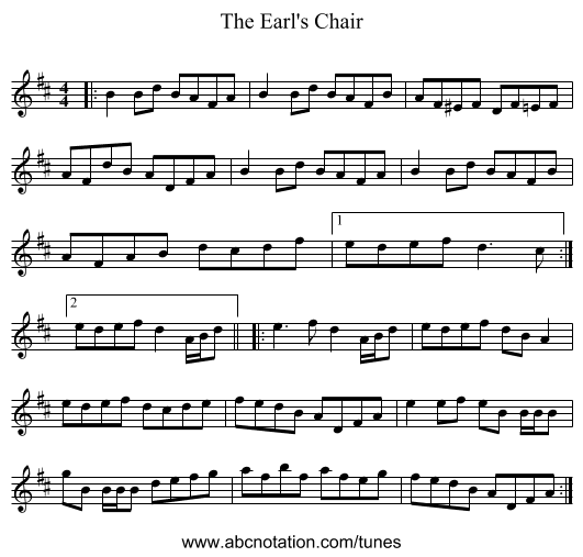 The Earl's Chair - staff notation
