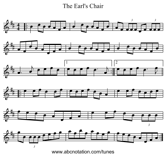 The Earl's Chair - staff notation