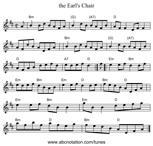 the Earl's Chair - staff notation