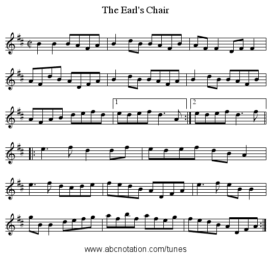 The Earl's Chair - staff notation