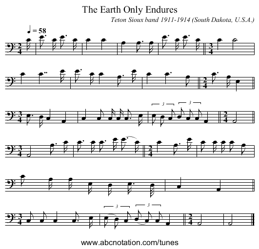 The Earth Only Endures - staff notation