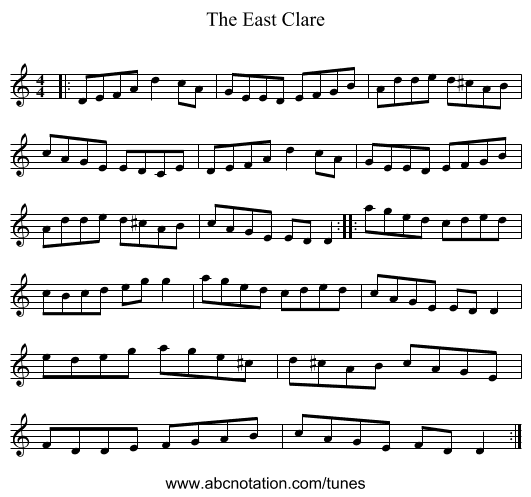 The East Clare - staff notation
