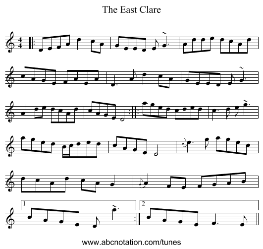 The East Clare - staff notation