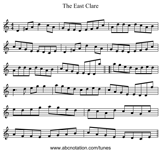 The East Clare - staff notation