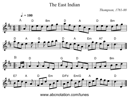 The East Indian - staff notation