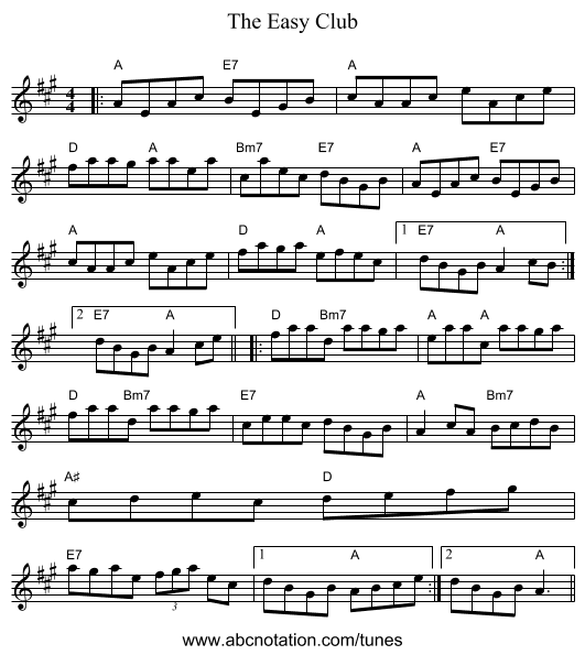 The Easy Club - staff notation