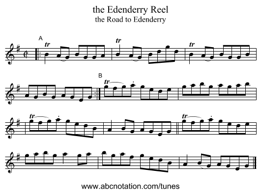 the Edenderry Reel - staff notation
