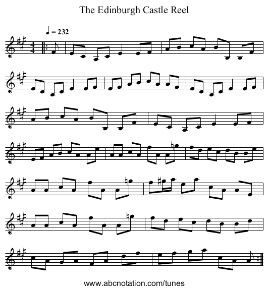 The Edinburgh Castle Reel - staff notation