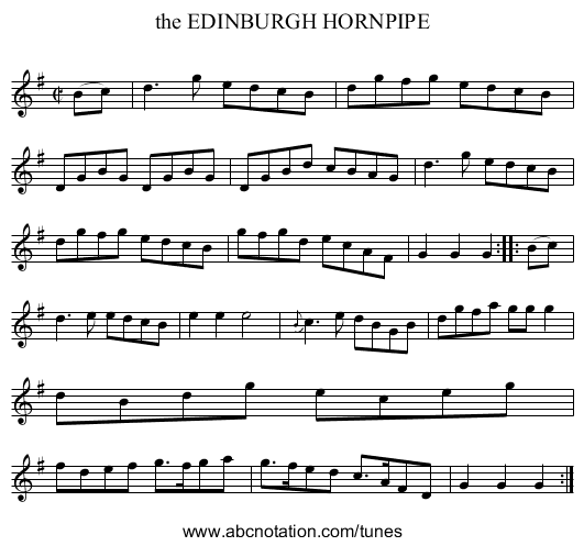 the EDINBURGH HORNPIPE - staff notation