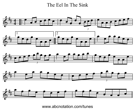 The Eel In The Sink - staff notation